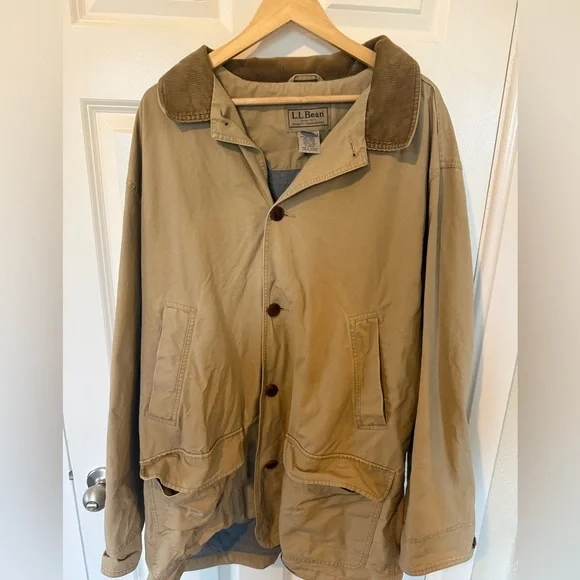 LL Bean Vintage Beige Barn Jacket Men's XXL Lined Fleece Chore Field Coat - Picture 5 of 10
